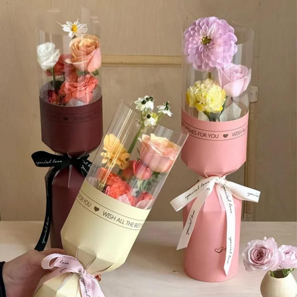 10pcs Transparent Waterproof Rose Flower Wrapping Paper Waterproof Romantic Flowers Packaging Bags Festival Plastic Wholesale