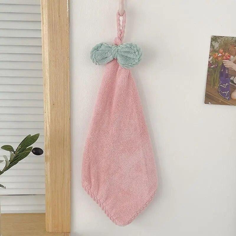 Hand Wiping Cute Bow Hanging Coral Fleece Hand Towel Bathroom Absorbent Small Towel CHILDREN'S Home Quick Drying
