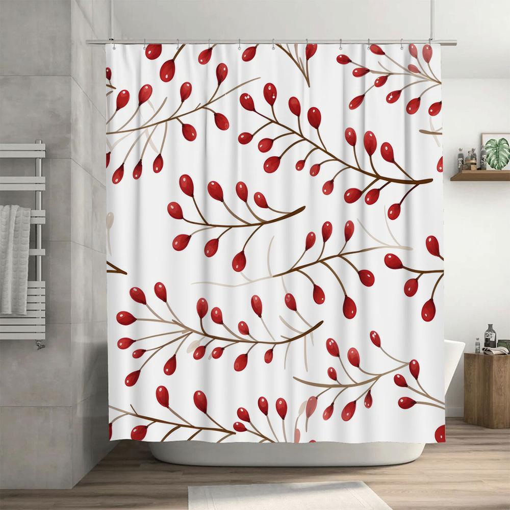 Modern Decorative Shower Curtain Waterproof Bathrooms Decor Redberry Print Home Improvement Decorations for Bathroom White Round