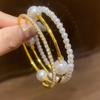 Vintage Multi-Layer Pearl & Diamond Bangle Bracelet for Women - High-End Court Style Jewelry with Light Luxury Appeal