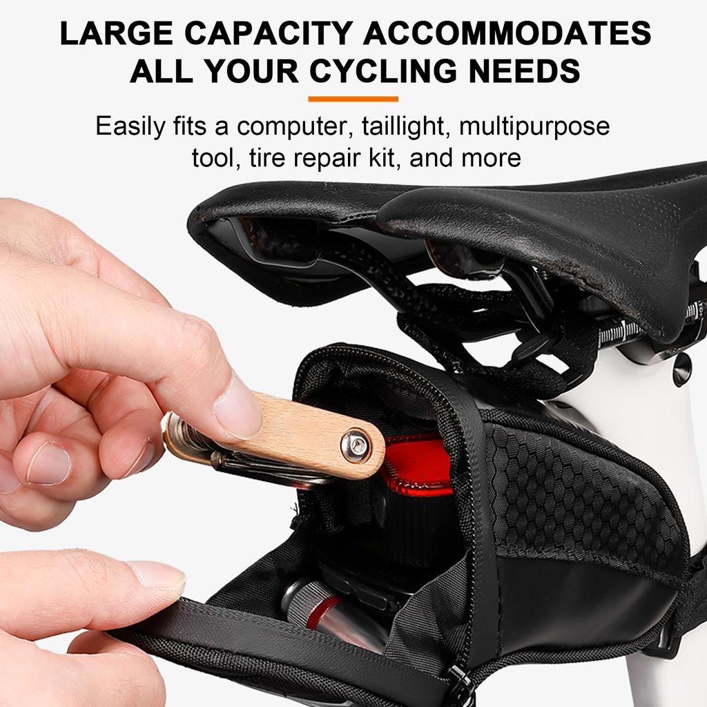 Sac de Vélo Sous la Selle Imperméable Grande Poche à Fermeture Éclair Rangement Sac de Selle pour Vélo Sous la Selle pour Feu Arrière Outil Route Montagne