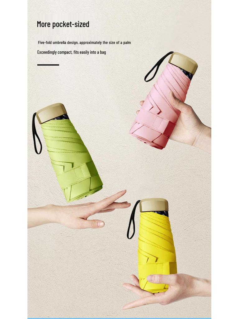 Mini Black UV-Blocking Pocket Umbrella: Sun & Rain Protection, Super Lightweight Parasol