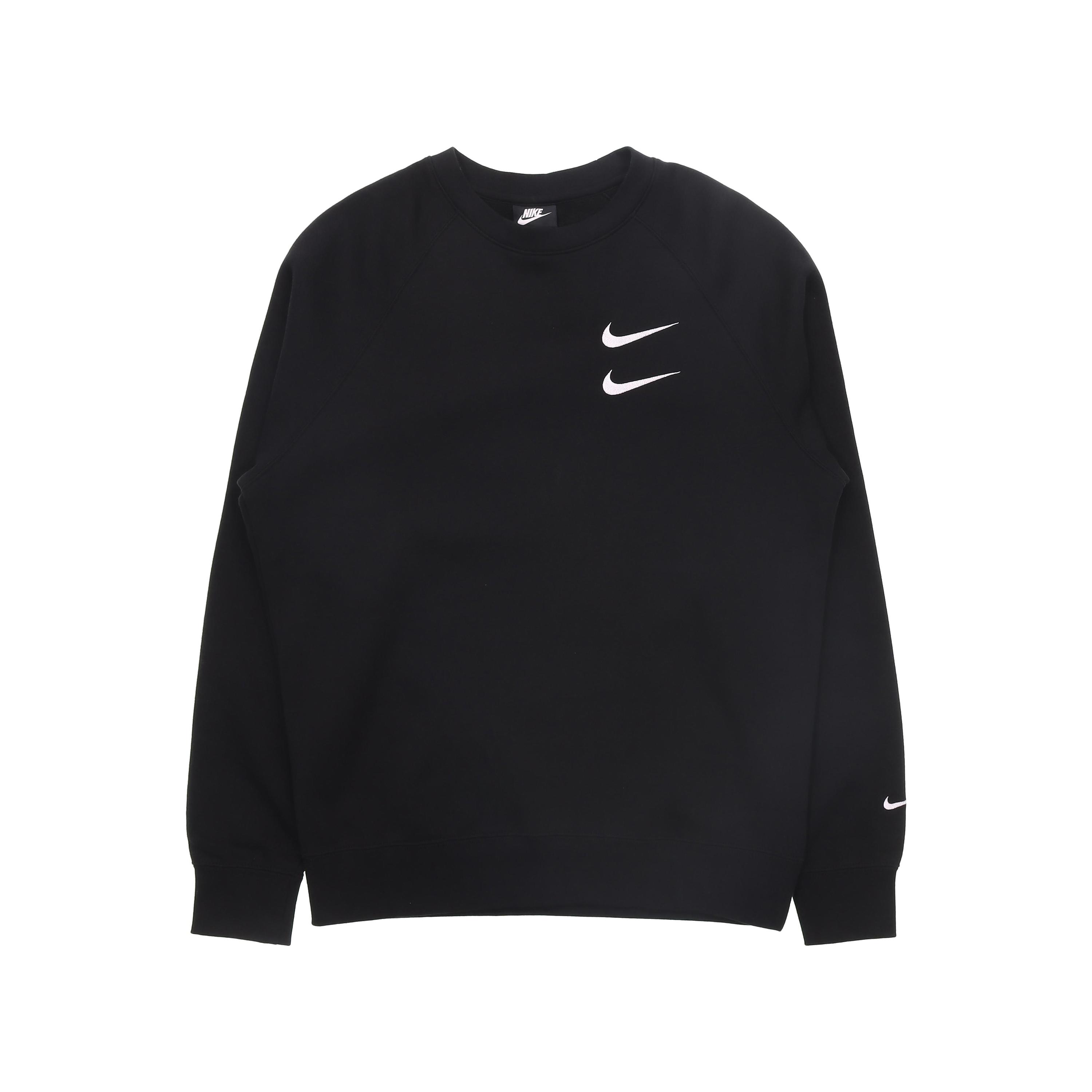 Nike Sportswear Men s Double Swoosh Fleece Crewneck Sweatshirt Black Standard Fit DD5079-010 S