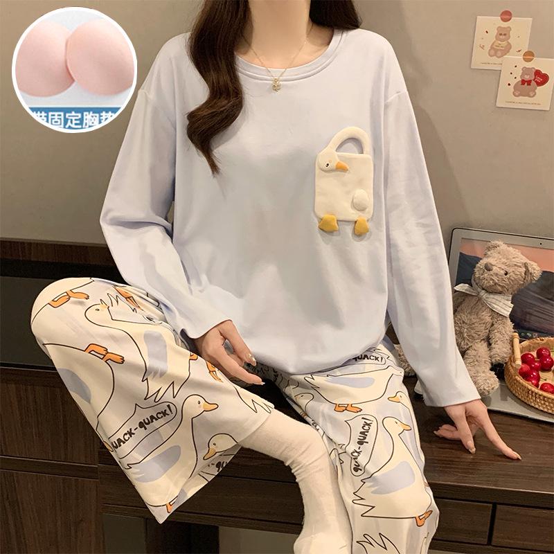 Women's Cute Polka Dot Pajama Set with Built-in Bra, Long Sleeve, Versatile for Indoor & Outdoor Wear - Spring/Autumn 2026 Collection