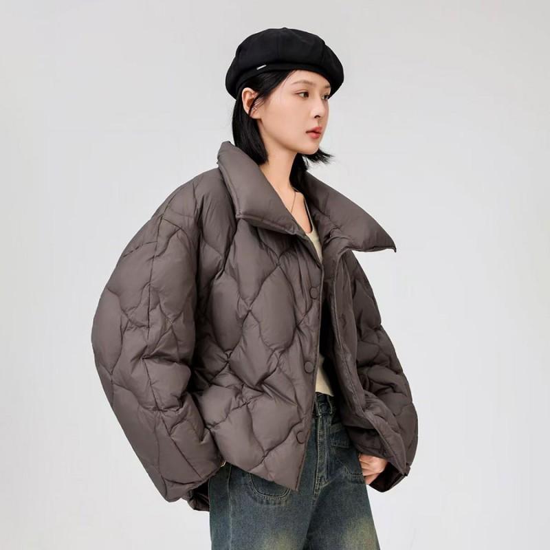 Womens 2026 Winter Oversized Lapel Quilted Down Jacket 90% Duck Warm Short Puffer Coat