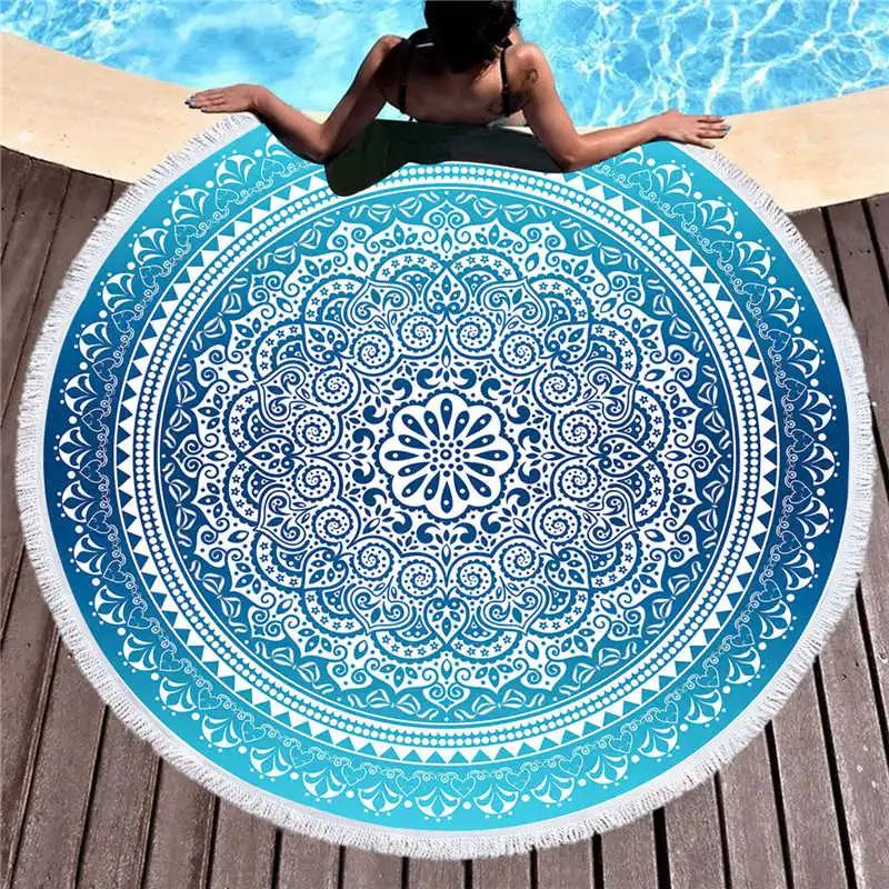 Asciugamani da Nuoto da Esterno per Spiaggia con Frange Coperta da Yoga Arazzo Rotondo con Stampa 3D Copricostume da Spiaggia Sciarpa da Bagno Tappetino Spesso da Campeggio