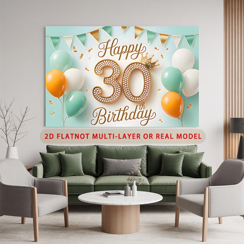 Party Backdrop Birthday Crown 30th 30 Photo Booth Background Wall Decor