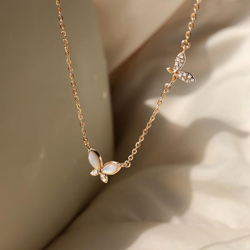 

LIVVY Silver Color Zircon Butterfly Pendant Necklaces For Women Choker Chain Elegant Temperament Jewelry Accessories Gift