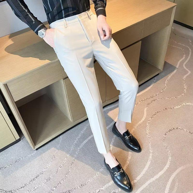 Men's Slim-Fit Striped Nine-Point Trousers - Casual Spring/Summer Business Attire