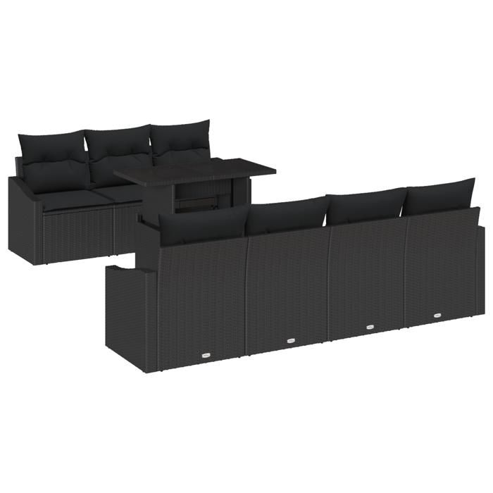 VidaXL 8 pièces de canapés de jardin avec coussins Noir Rotin poly 3348949