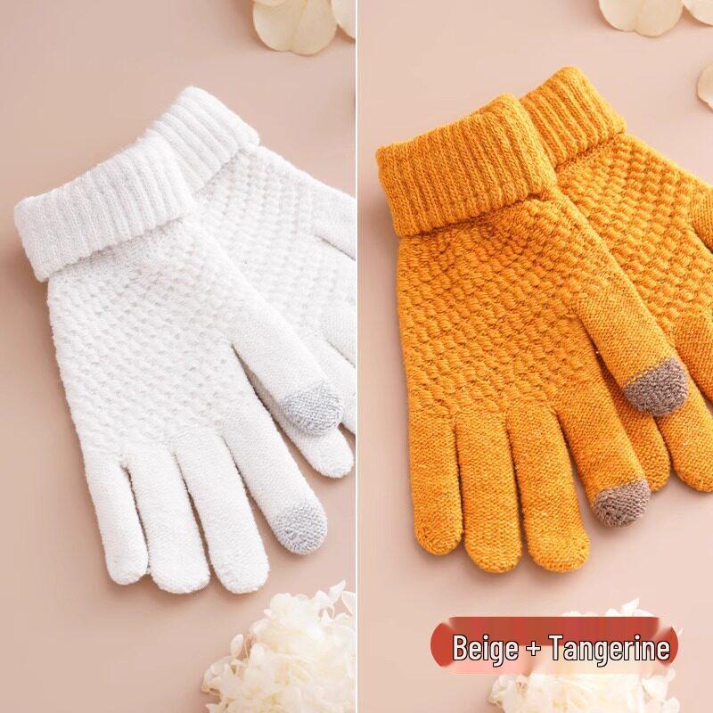 Plush Touchscreen Gloves: Warm, Thick Wool-Knit for Men & Women, Ideal for Autumn/Winter Cycling