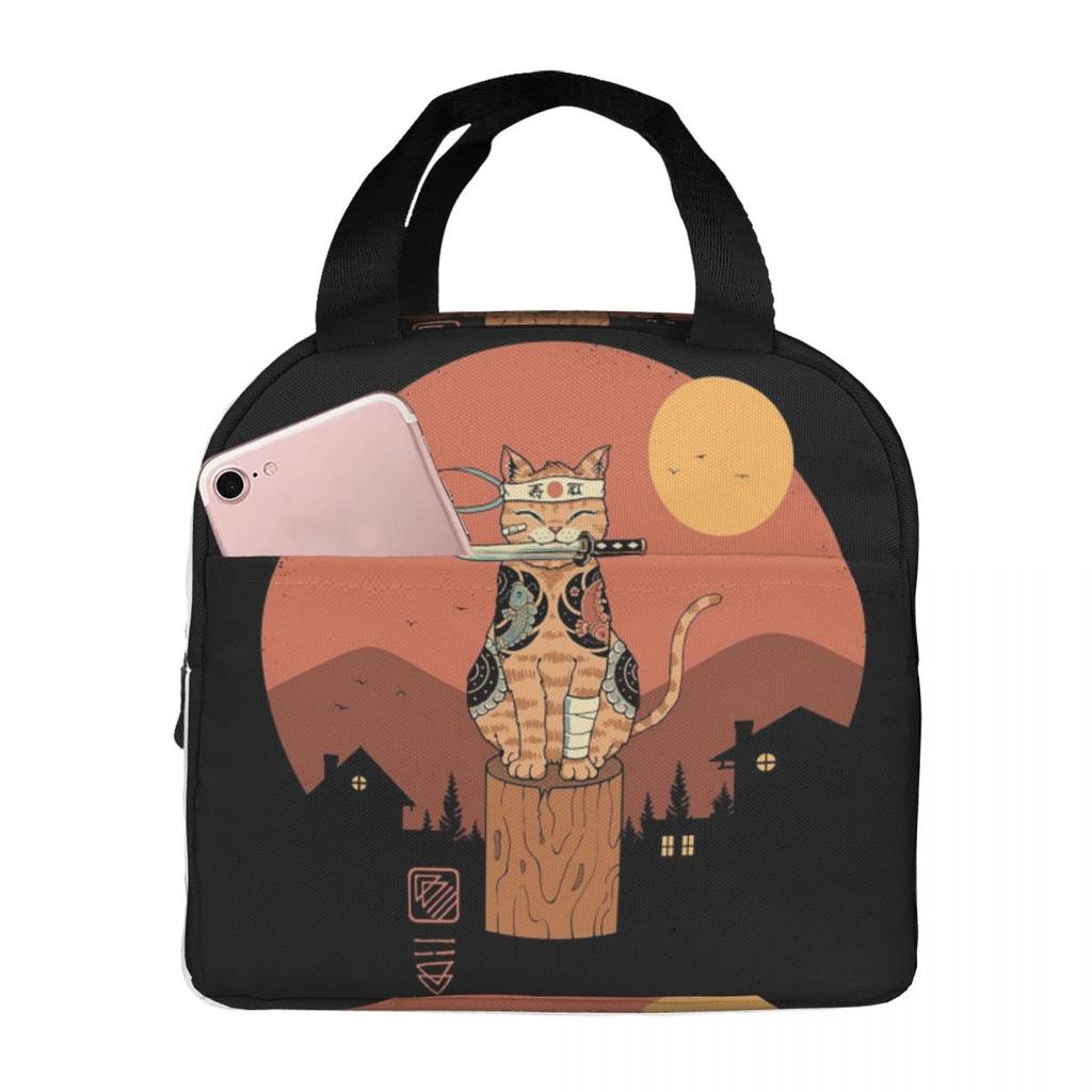Neko Japoński Kot Shinobi Izolowana Torba na Lunch dla Kobiet Dzieci Przenośne Pojemniki na Jedzenie Termiczny Lunchbox Torba