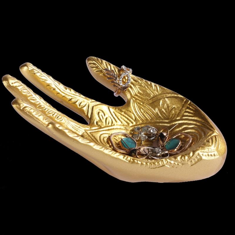 Polyresin Hand Jewelry Display Stand Support Holder Tower Organizer for Bracelet Necklace Watch Ring Tray, Black