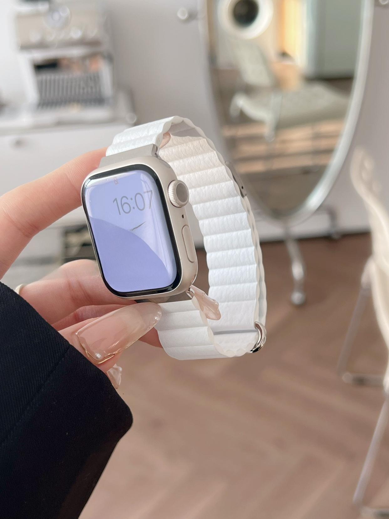 

Магнитный кожаный ремешок для Apple Watch 44 45 49 мм 40 41 мм 42 38 мм 46 мм Металлический ремешок из нержавеющей стали для iwatch 8 7 SE 6 5 4 3 2 S10 38mm 40mm 41mm