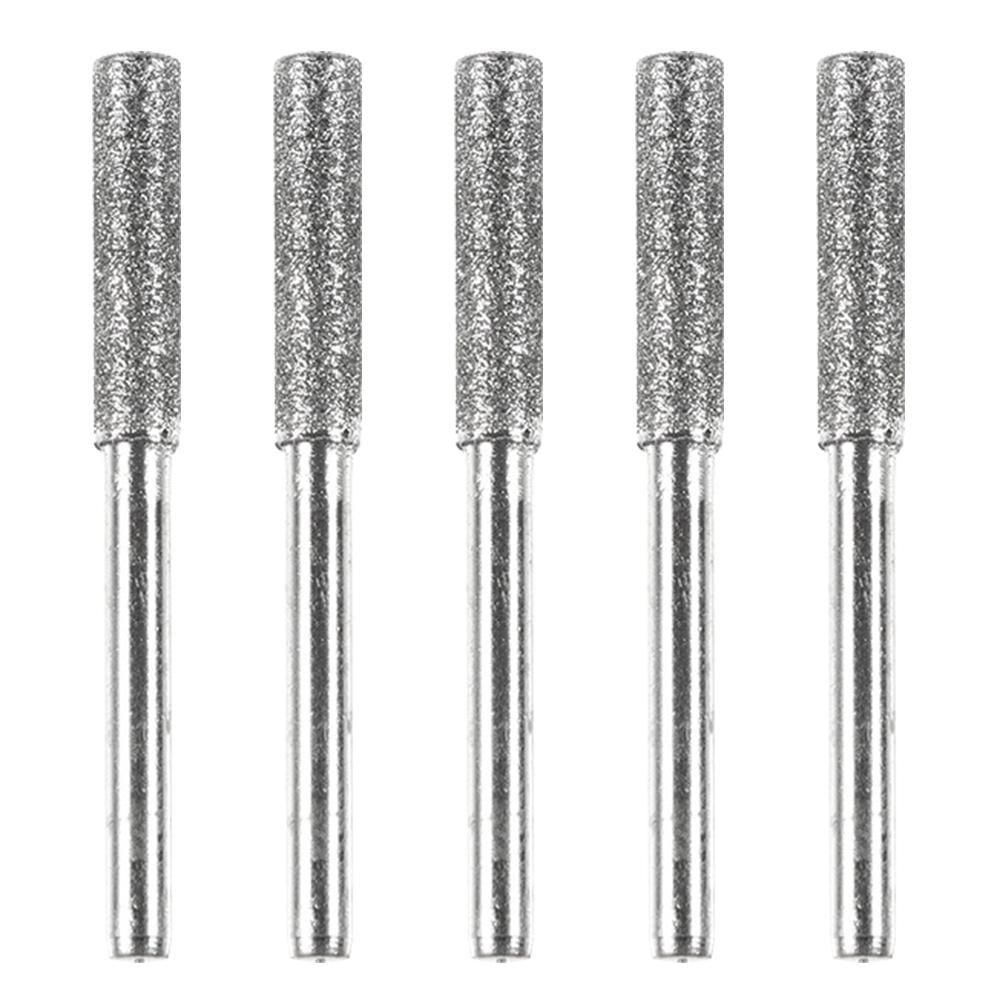 5/10Pcs Diamond Coated Cylindrical Burr 4/4.8/5.5mm Chainsaw Sharpener Stone File Chain Saw Sharpening Carving Grinding Tools
