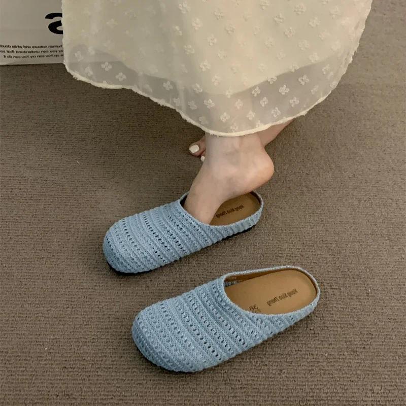 Fashion Women Bohemian Weave Mules Slippers Flats Shoes Hollow Sandals Summer Fashion Beach Shoes Casual Comfort Sandalias Mujer Slides
