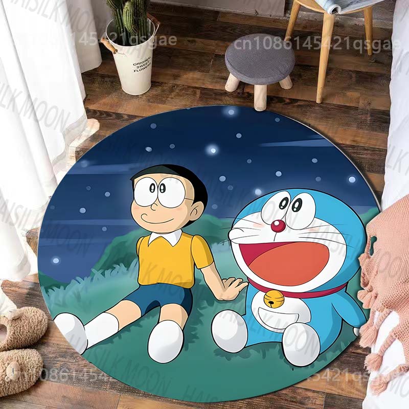Best Seller! Classic Cartoon Doraemon Print Round Carpet Surprise Gift for Boys and Girls Bedroom Mat Living Room Sofa Study Rug