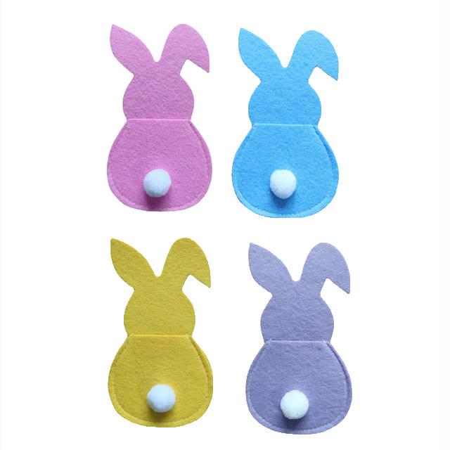 4Pcs Easter Bunny Felt Cutlery Holder Bag Happy Easter Decorations For Home Tableware Accessories Rabbit Cutlery Cover Bag
