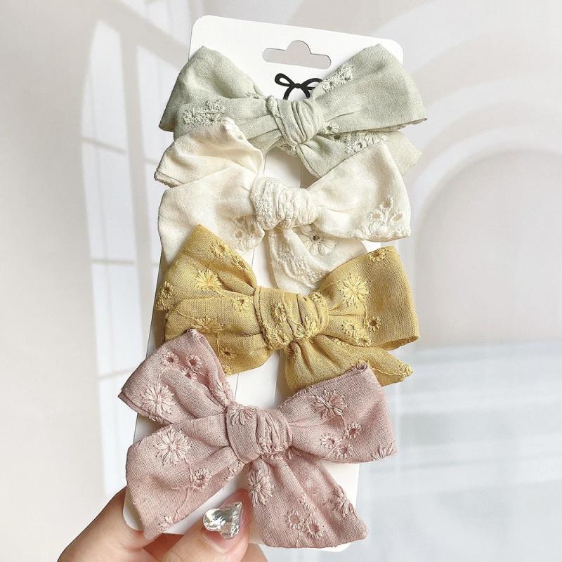 4Pcs/Set Sweet Print Bowknot Hair Clips For Cute Baby Girls Cotton Bows Hairpin Barrette New Headwear Kids Hair Accessories Gift