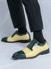 New British Men Pointed Yellow Green Mixed Lace Up Dress Business Casual Oxfords Shoes Male Wedding Dress Homecoming Footwear
