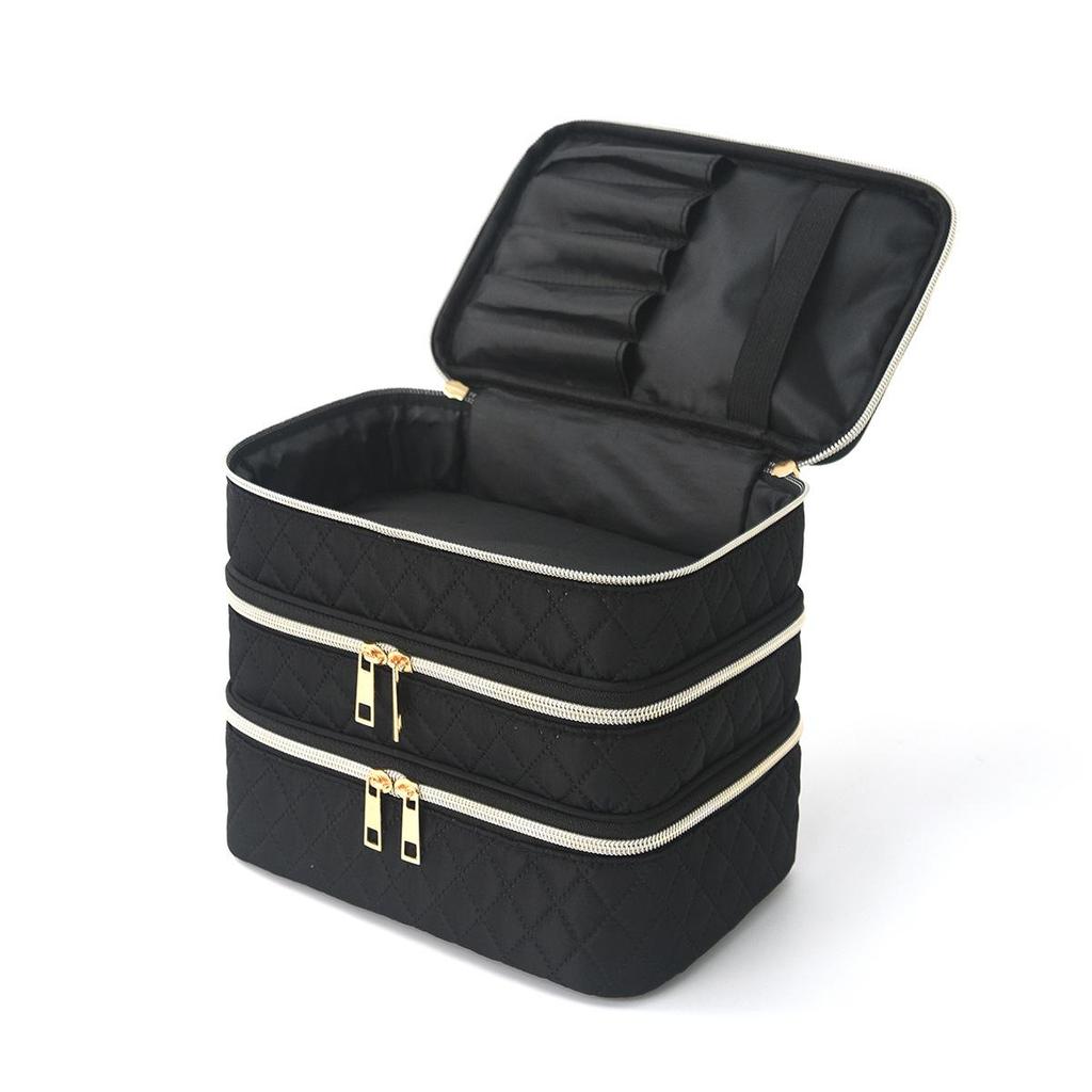 Borsa da Trucco a Tre Strati Transfrontaliera: Borsa da Viaggio Ampia, Alta e Portatile per Cosmetici di Alto Valore