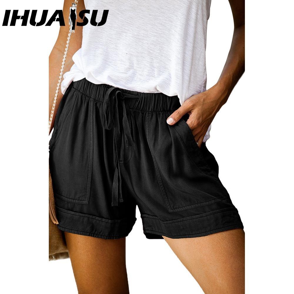 IHUASU Women's Casual Loose Elastic Waist Plus Size Shorts with Pockets Trousers
