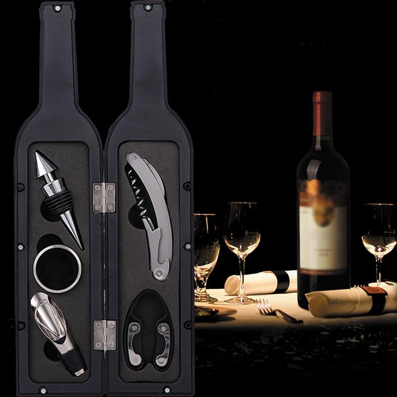 5 In 1 Red Wine Bottle Opener Corkscrew Tool Set Bottle Shaped Holder