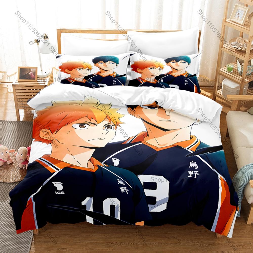 Cool Kuroo Tetsuro Kenma Kozume Cat Logo Nekoma Uniform Volleyball Court Duvet Cover + 2 Pillowcases Sports Anime Bed Linen