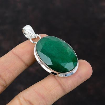 Pingente de esmeralda zambiana facetada Pingente de pedra preciosa natural Pingente de prata esterlina 925 Jóia exclusiva Presente para mãe Pingente estiloso feito à mão