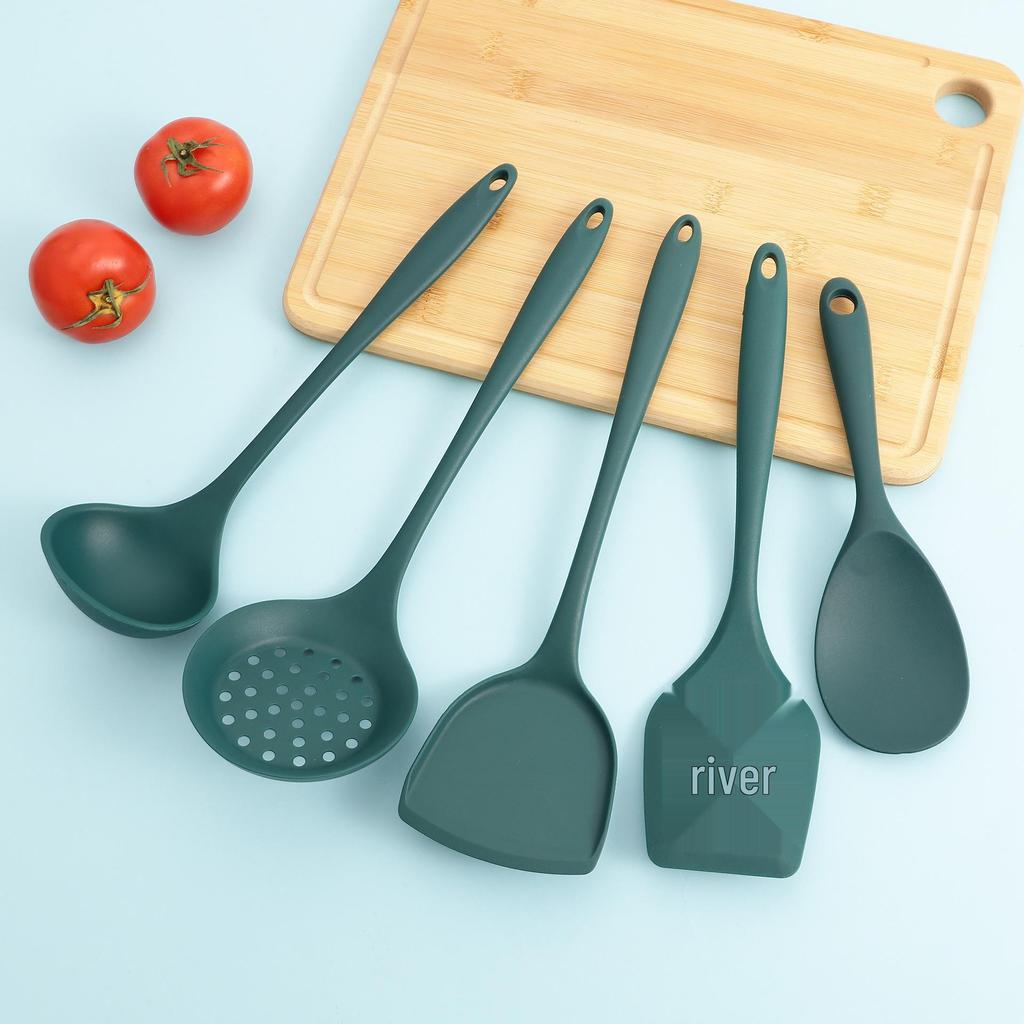 Silicone Kitchenware Set: Non-stick Spatula, High-Temperature Stir-fry, Rice & Soup Spoons, Slotted Spoon