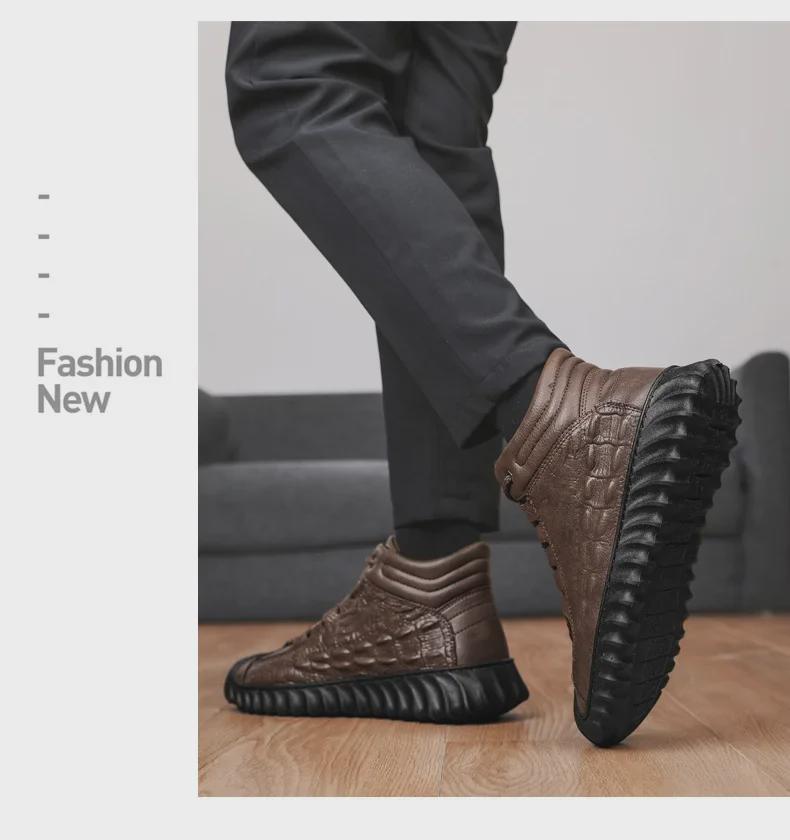 Men's High-Top Anti-Slip Leather Snow Boots with Cotton, Velvet, and Wool Fur Lining