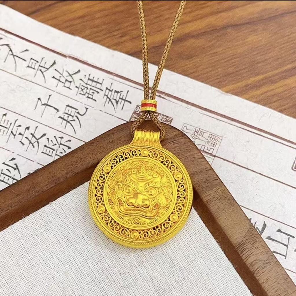 Damen Vergoldete Pixiu Kompass Anhänger Halskette - Einzigartiger Filigran, Hochwertige Imitation Gold Pulloverketten-Accessoire