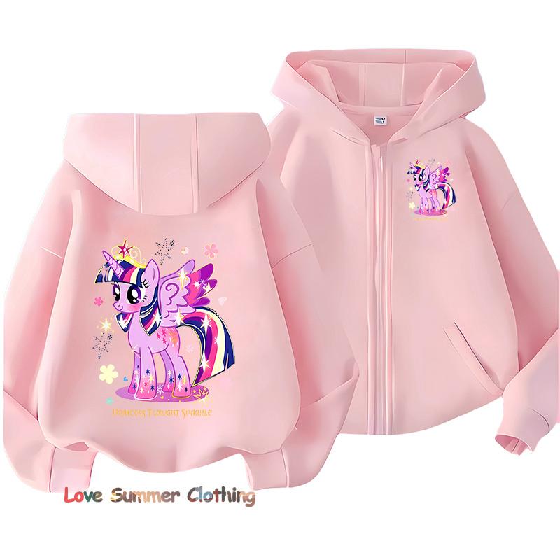 Little Girls Hoodie Zip Up Cute Pony Girls Fall Hooded Jacket Zip Little Pony Autumn Pullover Casual Hoodie Size 100-160