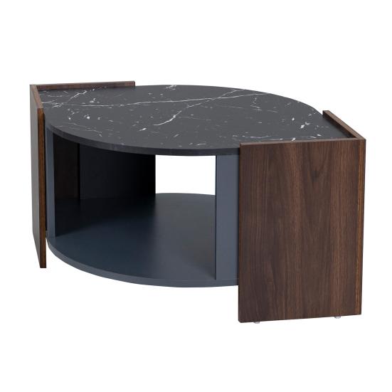 Double Layer Coffee Table Table Structured Made of Marble Dining Walnut in Contrasting Colors Living Room with Unique Lines Tea