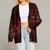 Women's Fashion Long Sleeve Print V-Neck Button Loose Cardigan Top