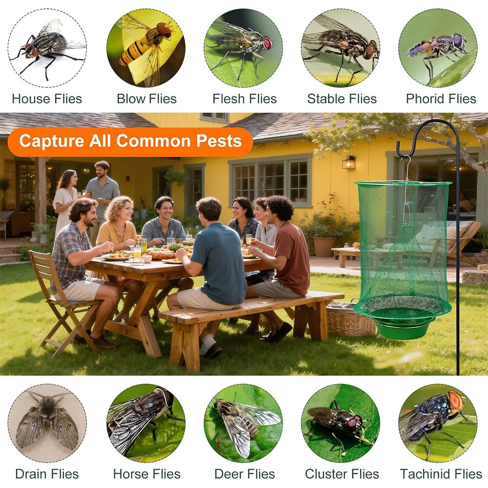 Ranch Green Cage Outdoor Hanging Family Farms Fly Insect Traps Mesh Cage Reusable Flies Catcher Bag for Garden Horse Stable Yard