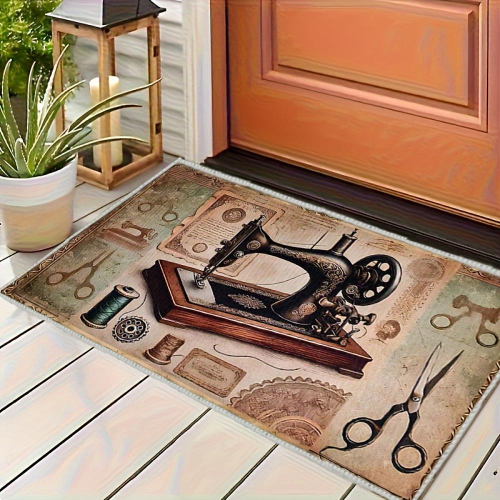 Vintage Nähmaschinenschere Muster Eingang Fußmatte Rutschfest Waschbar Küche Wäsche Boden Teppich Heimdekor Teppich 1 Stück