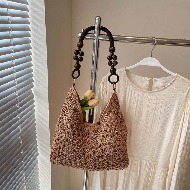 

Летняя плетеная сумка из соломы, женская новая, для морского отдыха, пляжная, ажурная, на плечо, сумка-тоут, плетеная сумка хаки