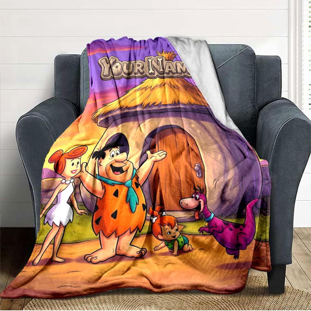 Name Custom the Flintstones Print Flannel Blanket High Quality Warm Comfortable Cover for All Seasons Perfect for Gifts Home Decor