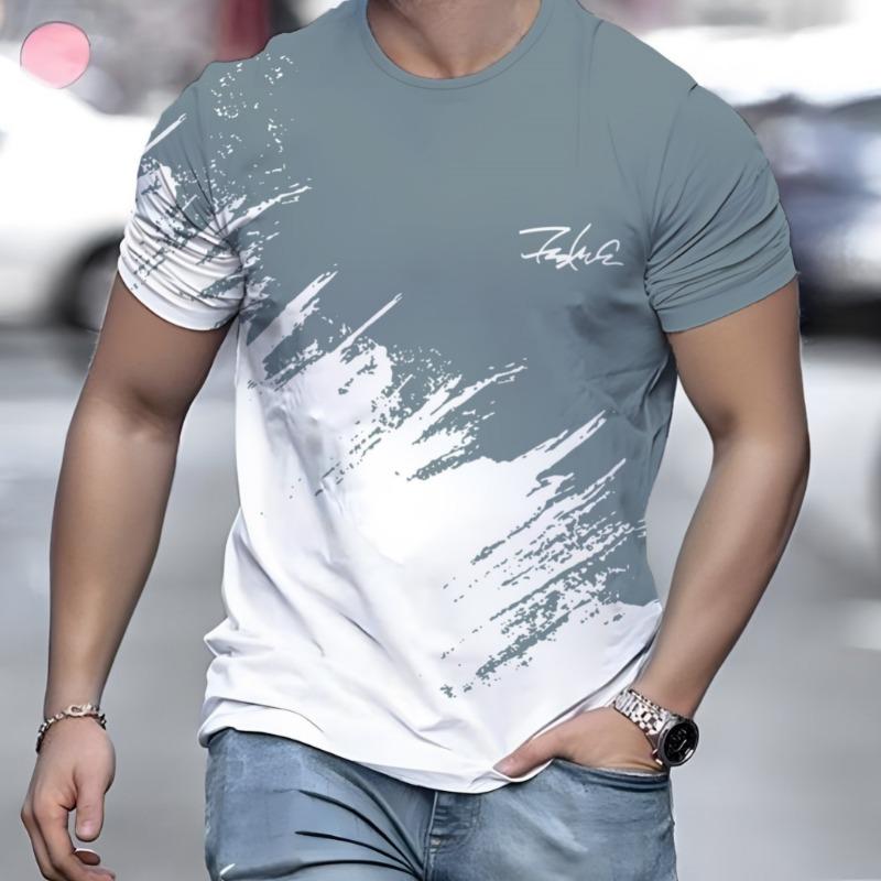 Tricou casual pentru bărbați Tricou cu mânecă scurtă cu imprimeu în gradient pentru bărbați Tricou cu model text 3d Top Fashion Design stradal Îmbrăcăminte pentru bărbați