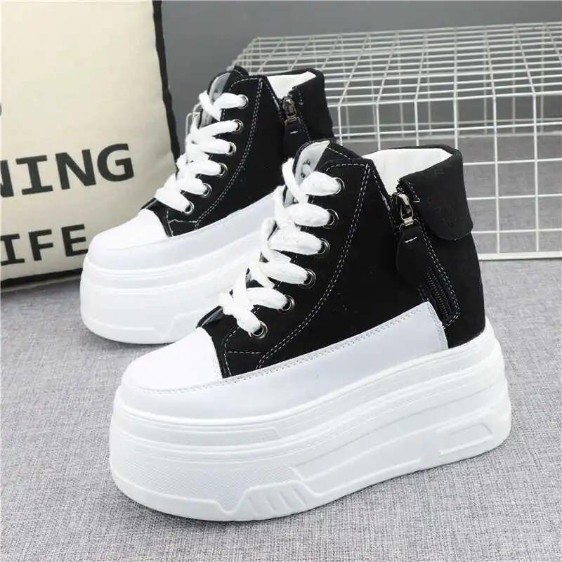 Fashion 12CM Synthetic Genuine Leather Boot Ankle Winter Plush Women Autumn Spring Cowboy Platform Wedge High Brand Shoes