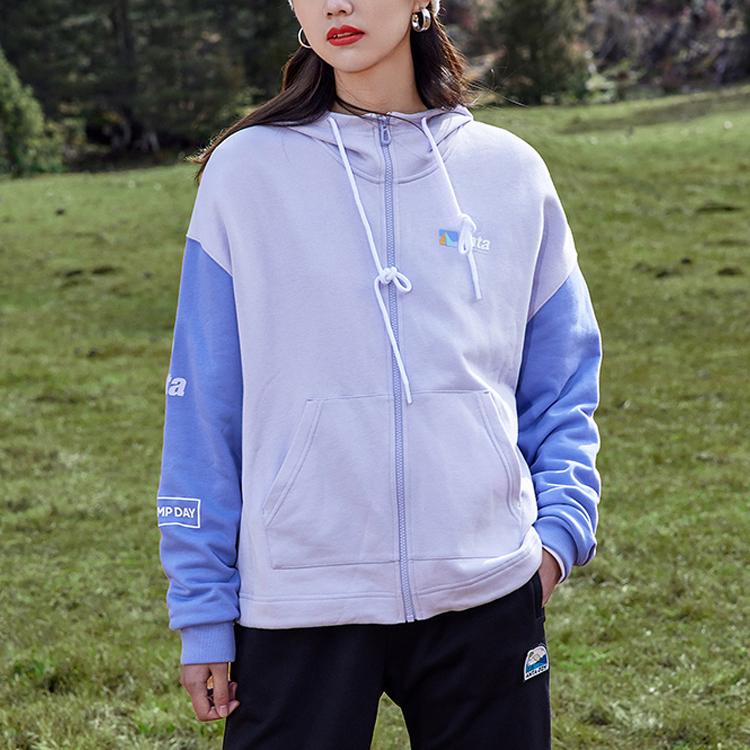 Anta Seria Lifestyle Kurtka damska fioletowa z kapturem zapinana na zamek blok kolorów luźna z długim rękawem 162218705-1