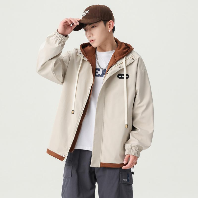 Men's Spring and Autumn Casual Jacket Men's Jacket Spring Men's Versatile Fake Two Contrasting Hooded Loose Jacket Top