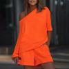 2 unids/set de chándal de mujer de Color sólido con un hombro pantalones cortos conjunto de Top de verano de ocio para uso diario