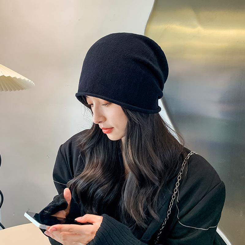 Autumn and Winter Knitted Hat Season Pile Hat Japanese Style Black Versatile Wool Big Head Circumference Baotou Confinement Cold Hat Men's Trend