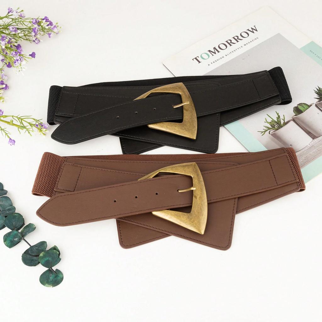 Fashion elastic waistband, women's black retro decorative belt with dress, coat, sweater, shirt, wide waistband