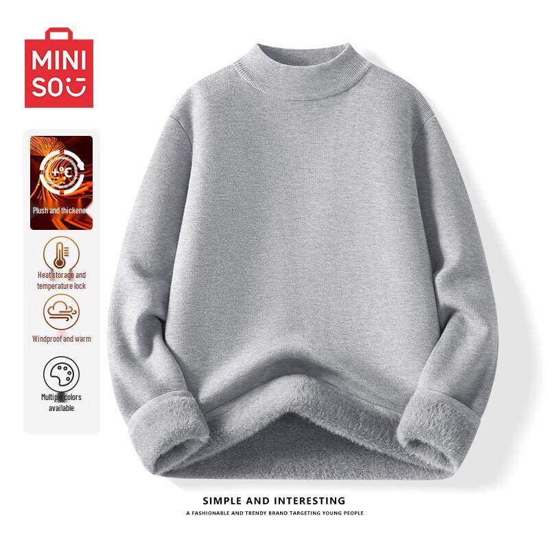 MINISO Men s Half-High Neck Fleece-Lined Knit Sweater M