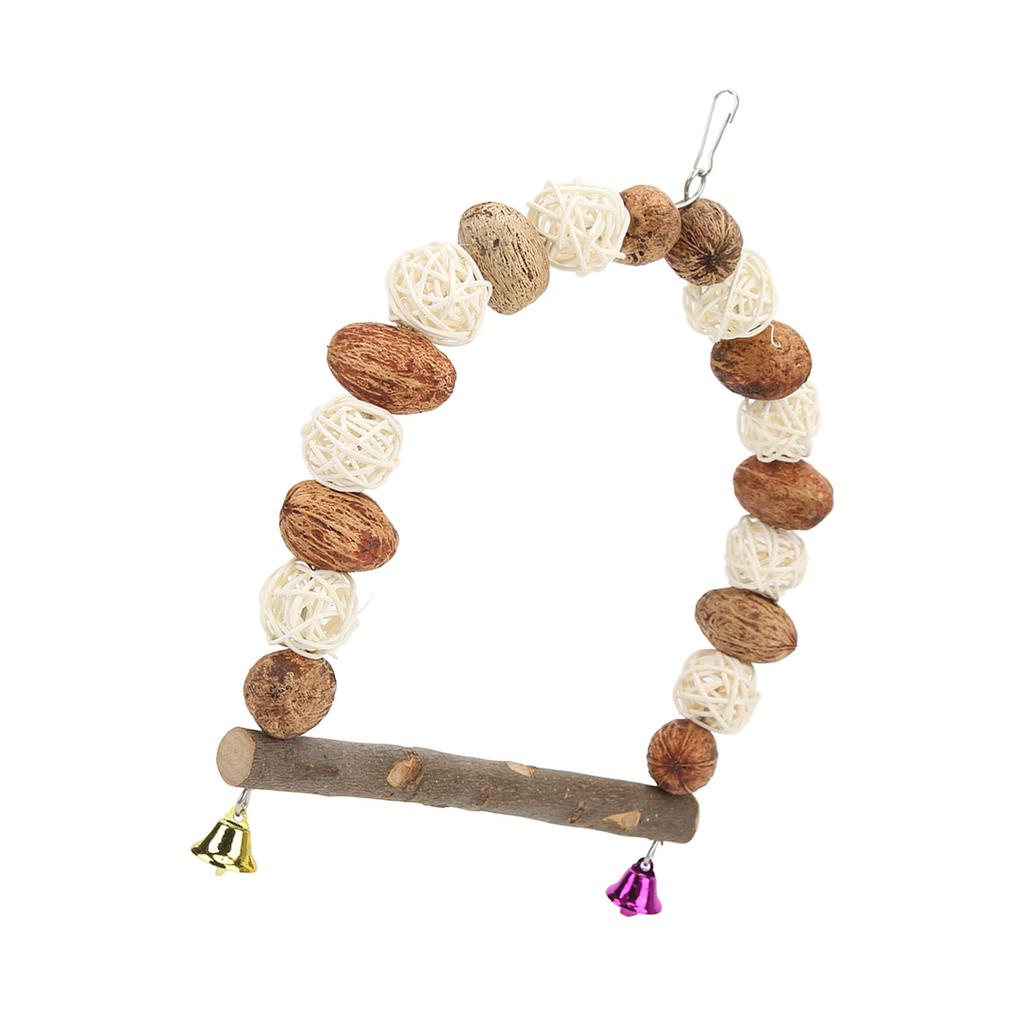 Bird Chewing Swing Wooden Pecans Rattan Hanging S Perch with Bells for Cockatiel Lovebird