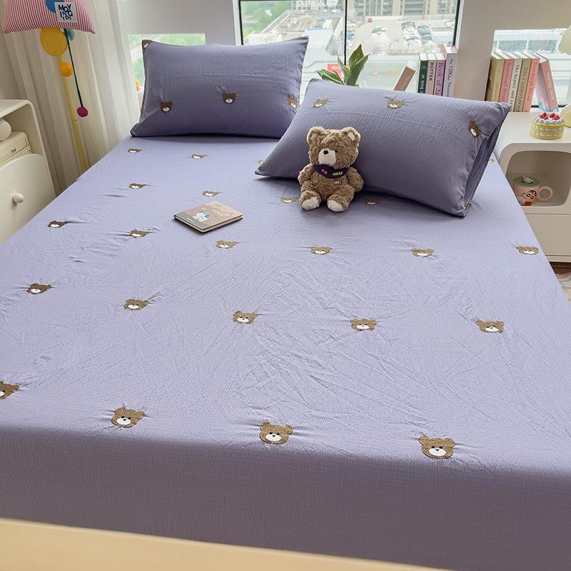 New Style Fitted Sheet Single Piece Embroidered Design Fitted Sheet Cover All-inclusive Non-slip Sheets Dormitory Single Fitted Sheet