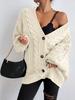 Cross-border V-neck Sweater Women's Loose Casual Lazy Wind Coarse Needle Jacket, New Twist Medium and Long Cardigan In Autumn and Winter